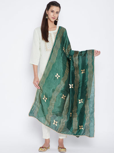 Clora Bottle Green Printed Silk Dupatta