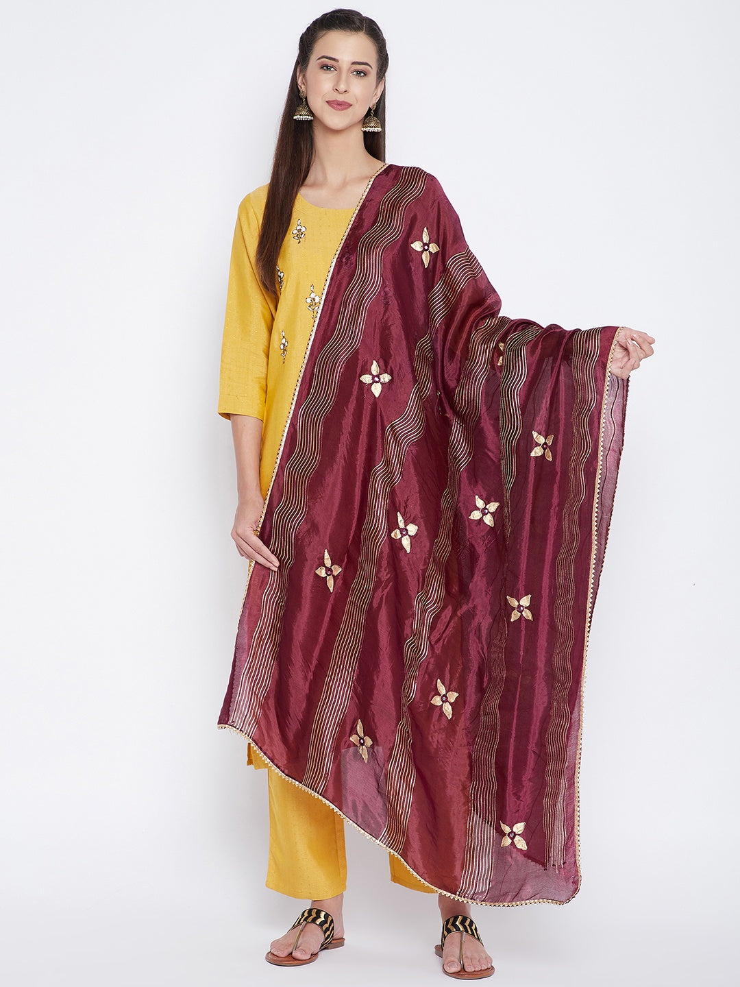Clora Wine Printed Silk Dupatta