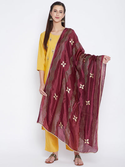 Clora Wine Printed Silk Dupatta