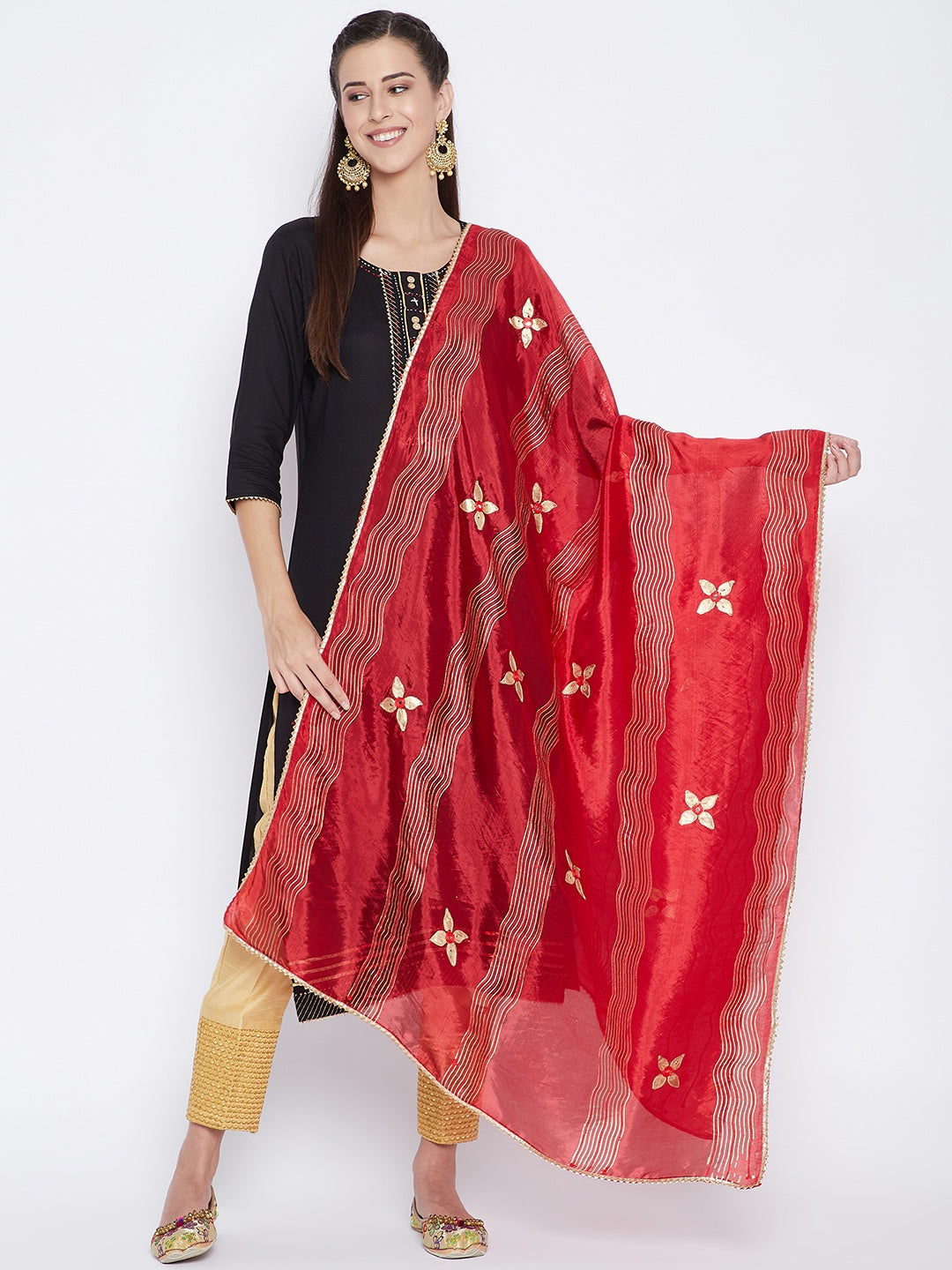 Clora Red Printed Silk Dupatta