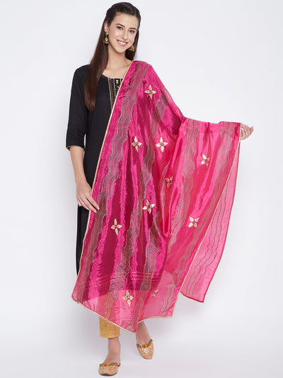 Clora Magenta Printed Silk Dupatta