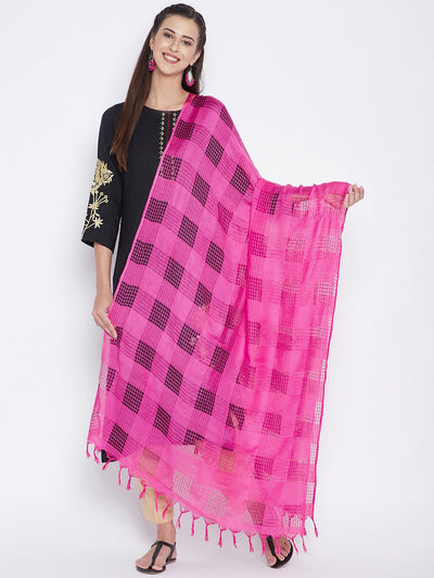 Clora Magenta Check Solid Dupatta