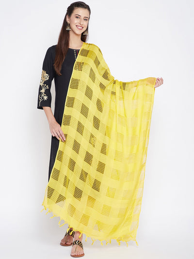 Clora Yellow Check Solid Dupatta