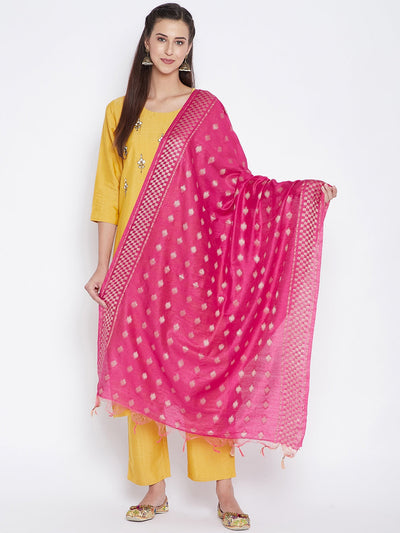 Clora Magenta Self Design Cotton Dupatta
