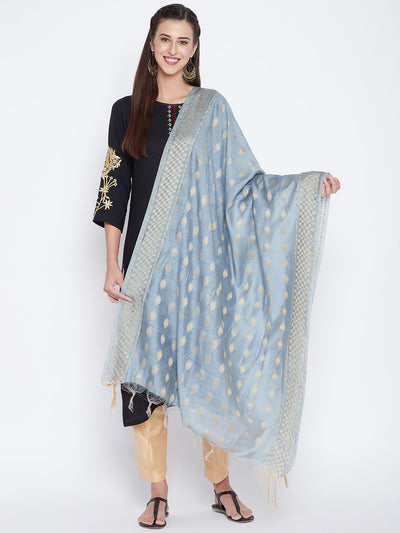 Clora Grey Self Design Cotton Dupatta