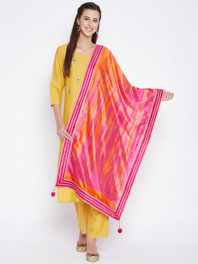 Magenta tie & dye gotta patti dupatta with ethnic design.
