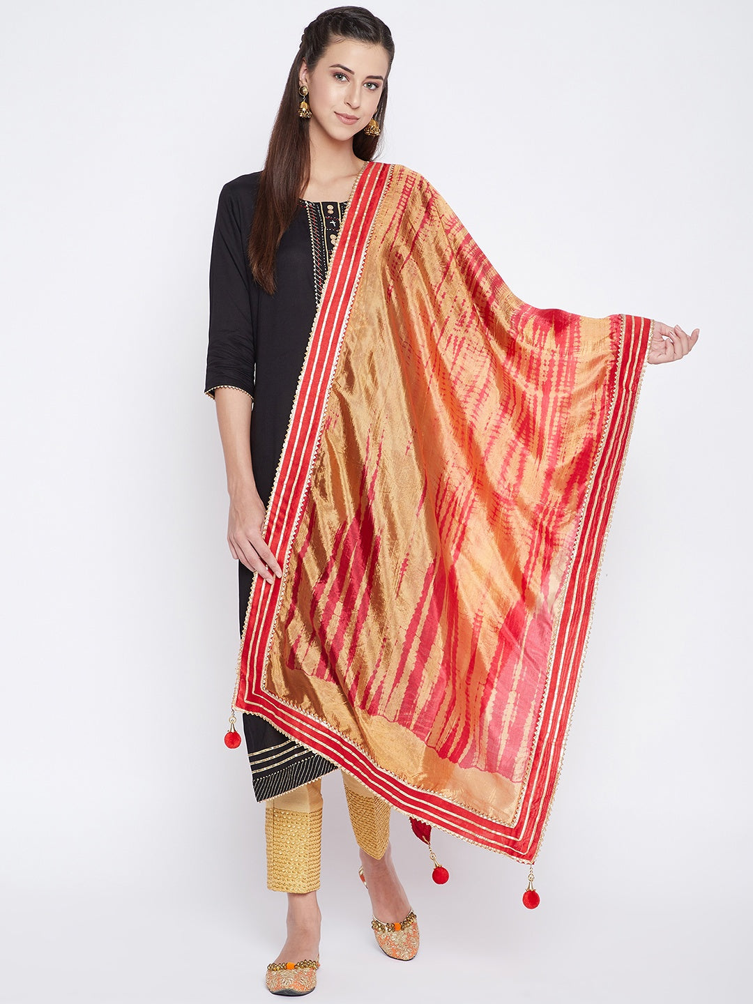 Clora Red Tie & Dye Gotta Patti Dupatta