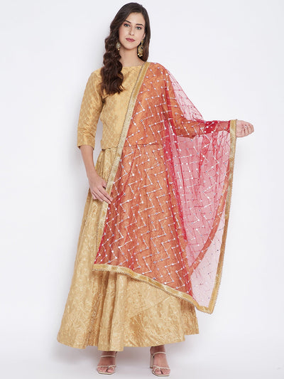 Maroon Mirror Work Net Dupatta
