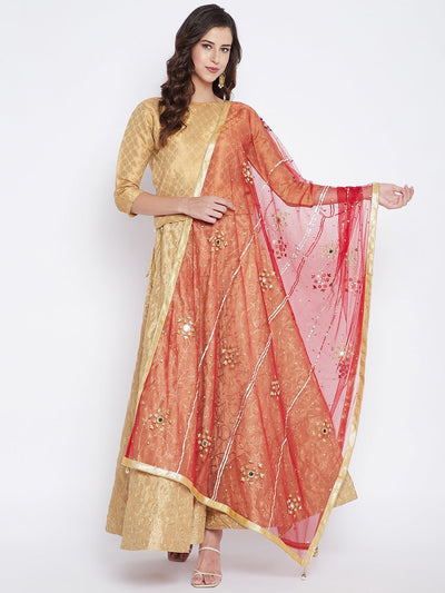 Maroon Mirror Work Net Dupatta