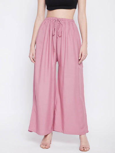 Light pink solid rayon sharara, lightweight and comfortable for all-day wear.