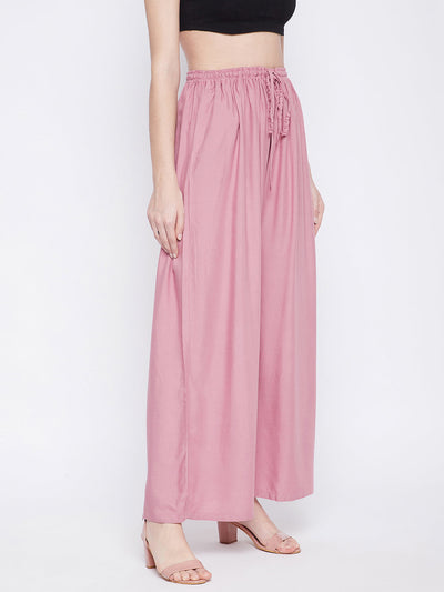 Light pink solid rayon sharara, comfortable and lightweight fashion wear.