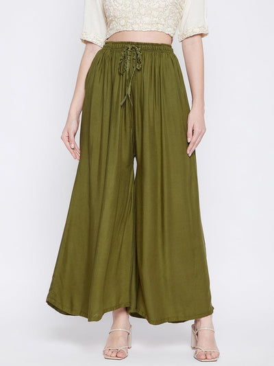 Olive Green Solid Rayon Sharara