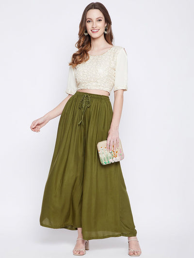 Olive Green Solid Rayon Sharara