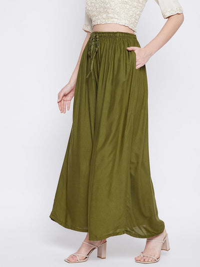 Olive Green Solid Rayon Sharara