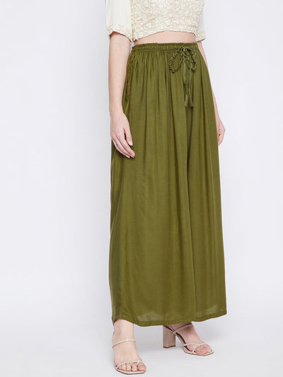 Olive Green Solid Rayon Sharara