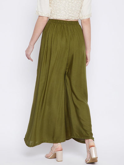 Clora Olive Green Solid Rayon Sharara