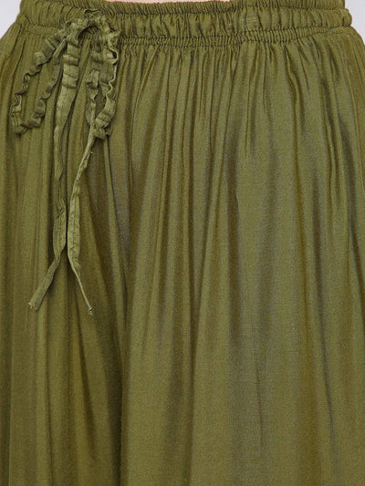 Clora Olive Green Solid Rayon Sharara