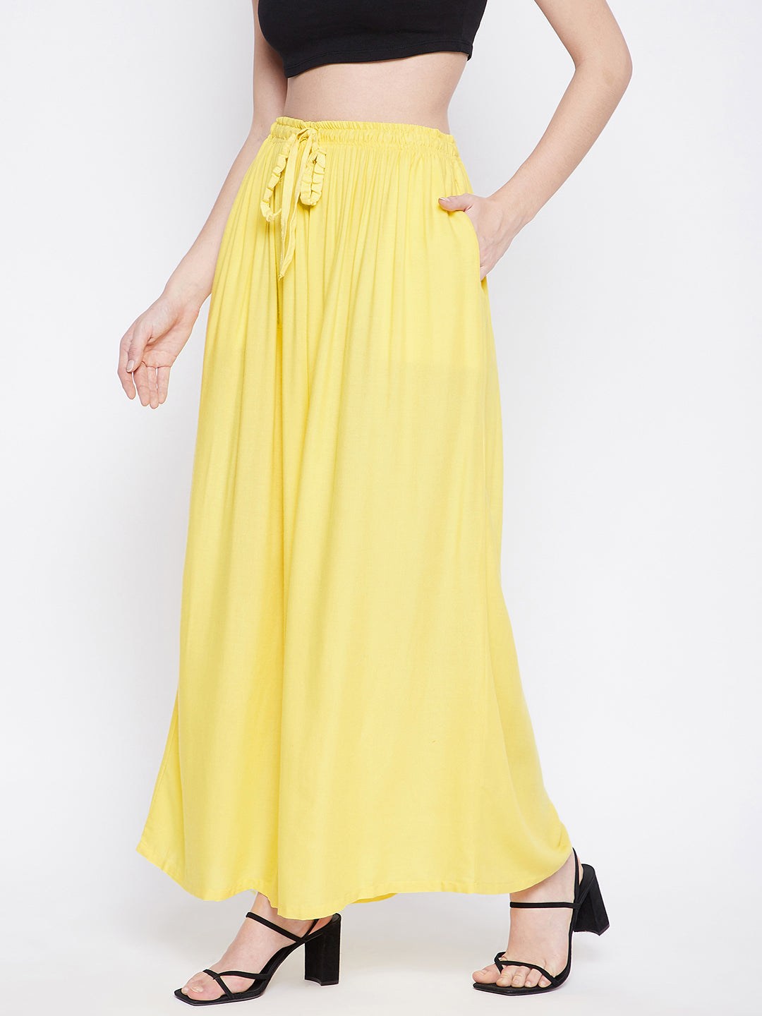 Lemon Solid Rayon Sharara by Clora, lightweight and comfortable.
