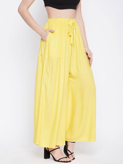 Lemon solid rayon sharara with comfortable fit and lightweight design.