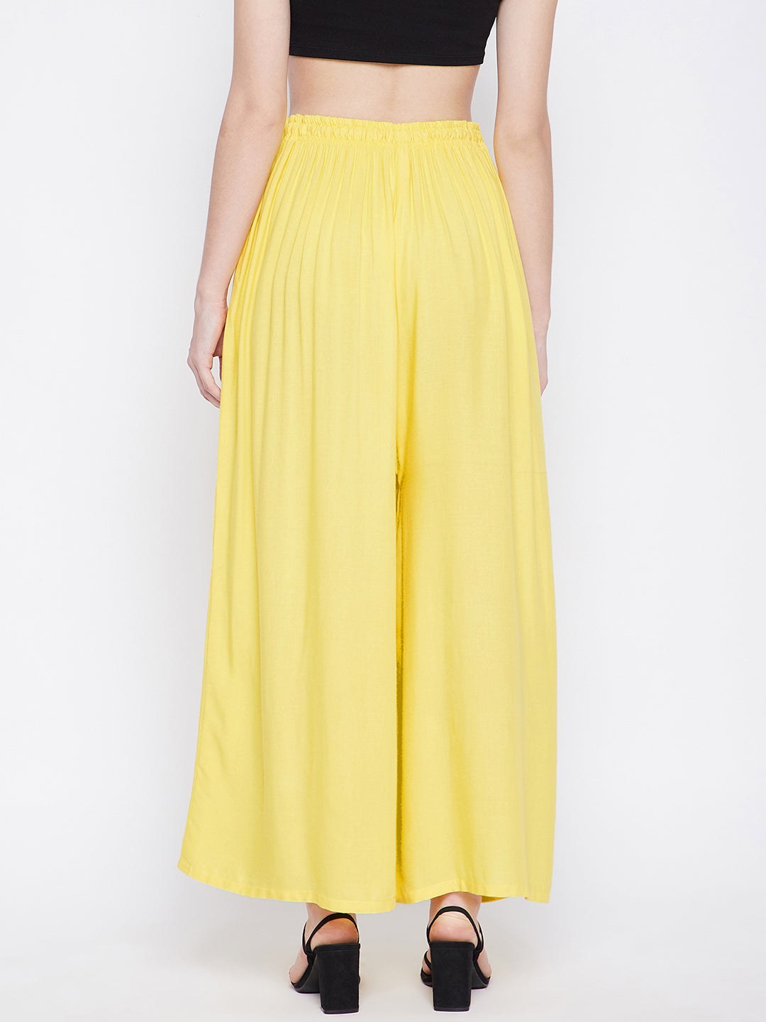 Lemon solid rayon sharara, light and comfortable, front view.