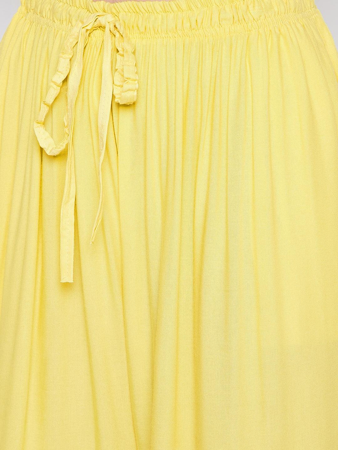 Lemon Solid Rayon Sharara with drawstring waistband, lightweight and comfortable.