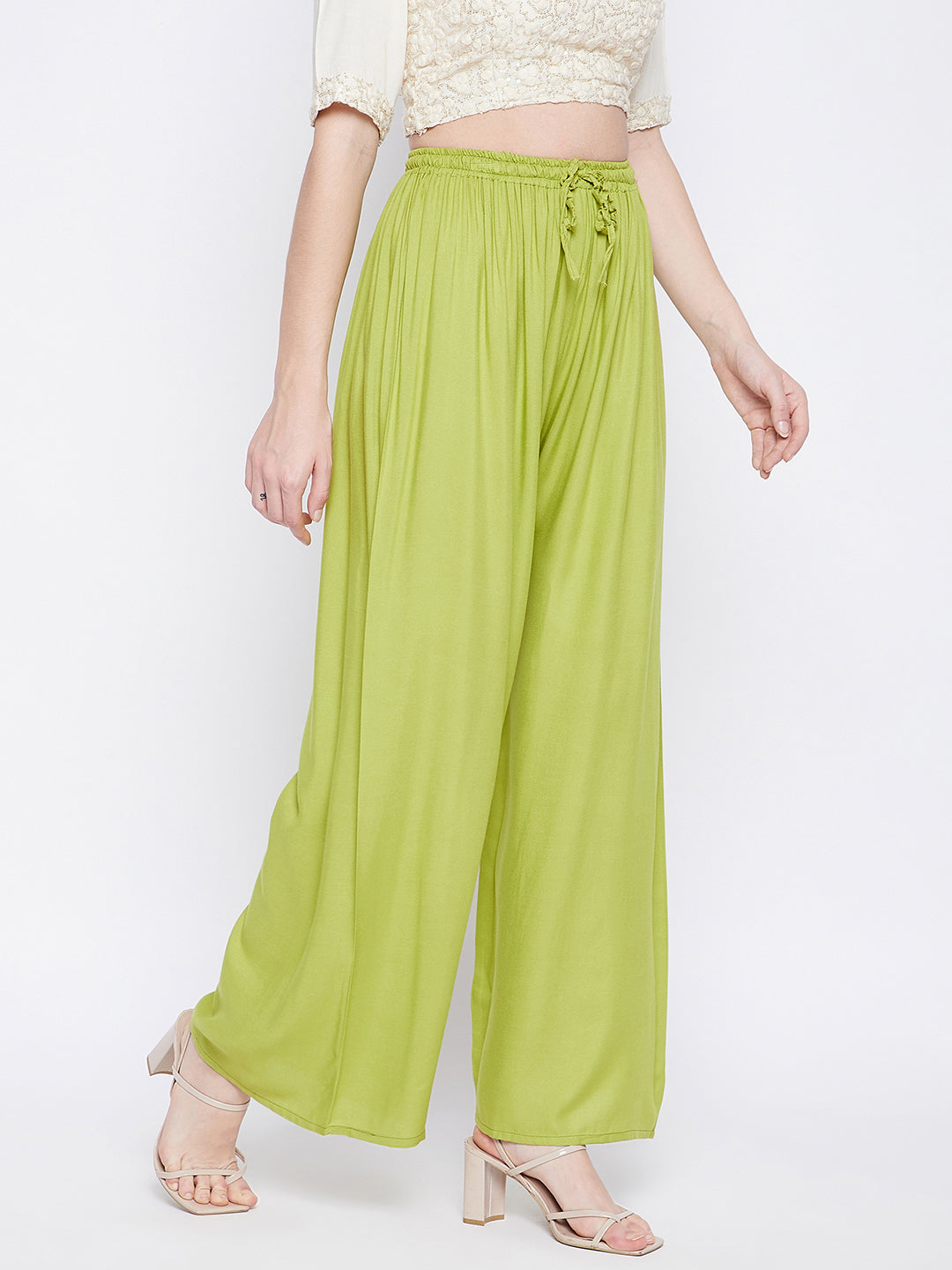 Parrot Green Solid Rayon Palazzo