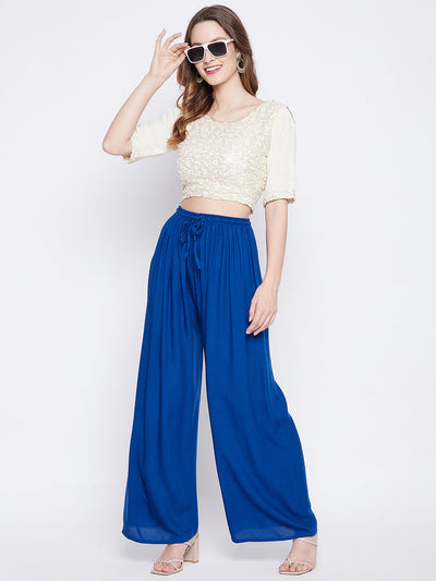 Royal Blue Solid Rayon Palazzo for women, lightweight and comfortable.