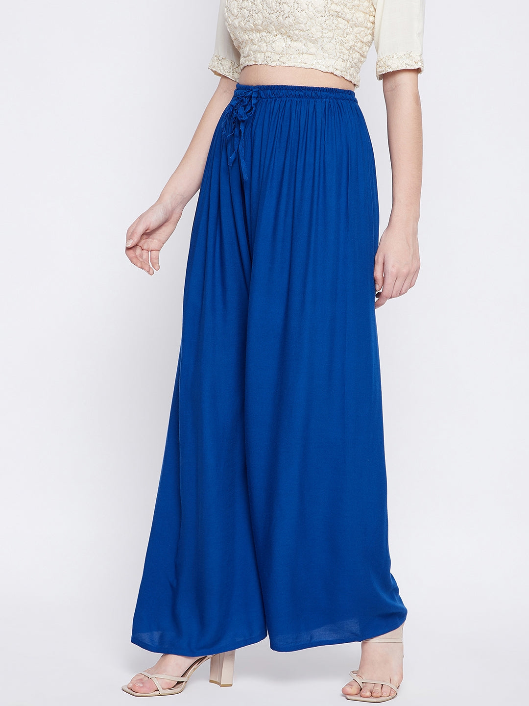Royal Blue Solid Rayon Palazzo, lightweight and comfortable for all-day wear.