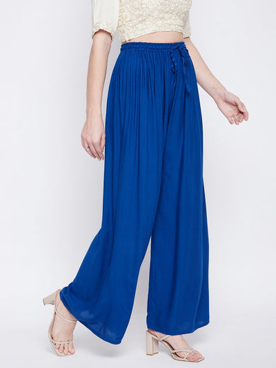 Royal Blue Solid Rayon Palazzo, lightweight and comfortable for all-day wear.