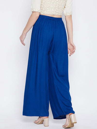 Royal Blue Solid Rayon Palazzo, lightweight and comfortable for all-day wear.