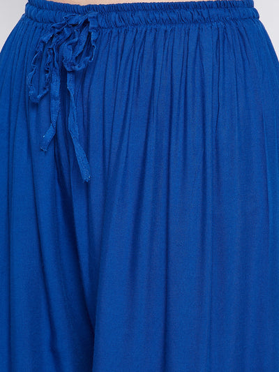 Royal Blue Solid Rayon Palazzo with drawstring waist.