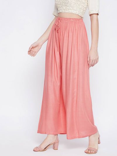 Peach Solid Rayon Palazzo, lightweight and comfortable for all-day wear.