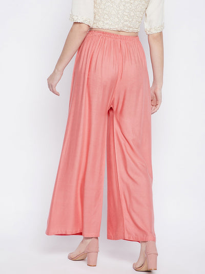 Peach solid rayon palazzo, lightweight and comfortable design from Clora.