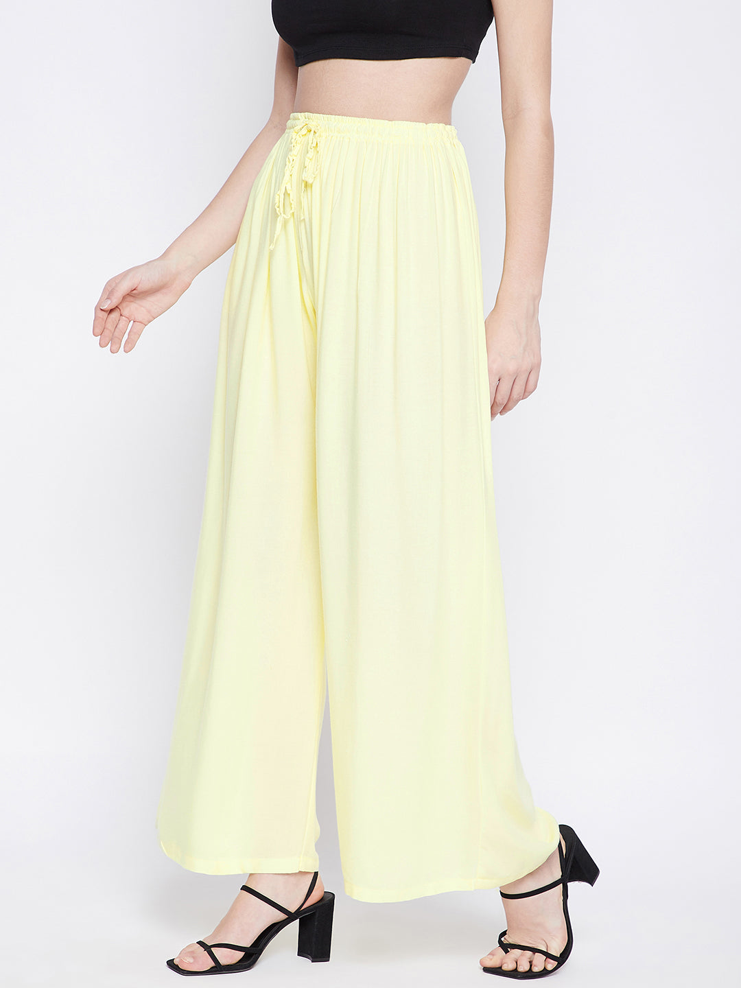 Clora Light Lemon Solid Rayon Palazzo