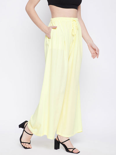 Clora Light Lemon Solid Rayon Palazzo