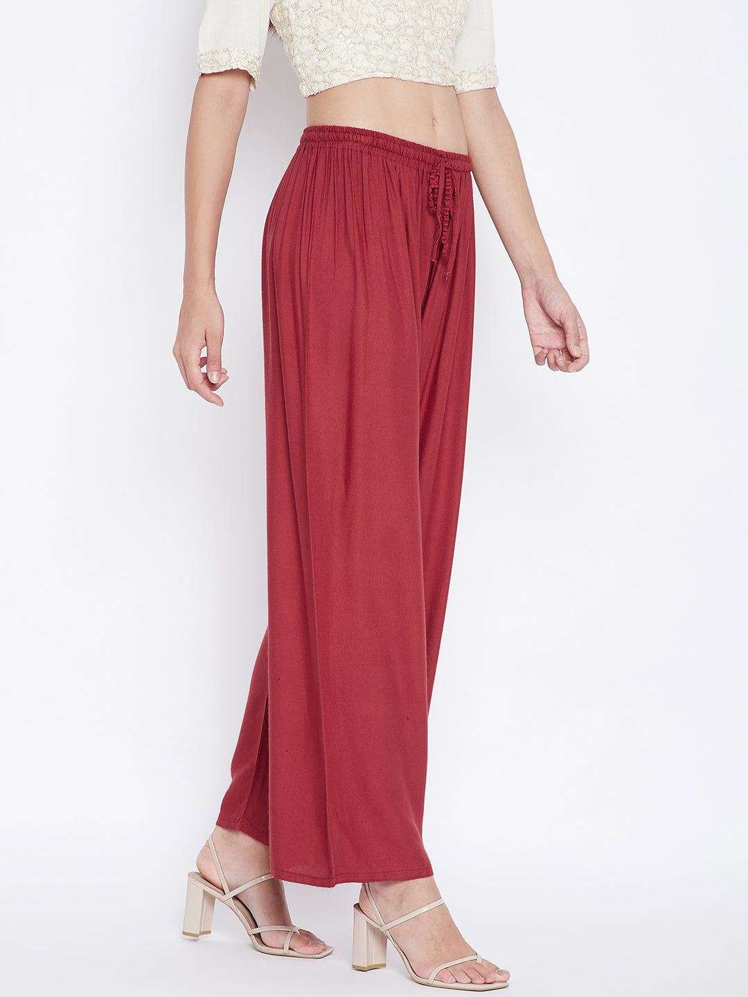 Rust Solid Rayon Palazzo, lightweight and comfortable for all-day wear.