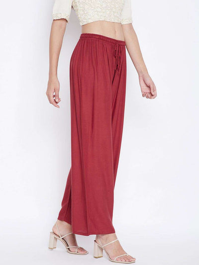 Rust Solid Rayon Palazzo, lightweight and comfortable for all-day wear.