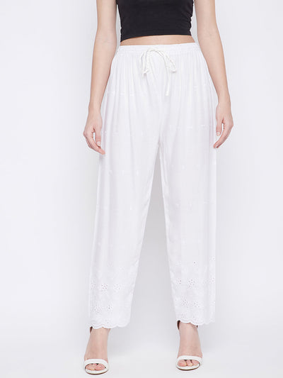 Clora White Chikankari Rayon Palazzo