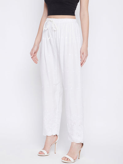 Clora White Chikankari Rayon Palazzo