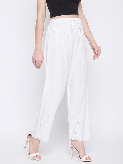 Clora White Chikankari Rayon Palazzo
