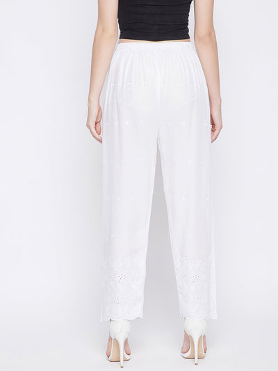 Clora White Chikankari Rayon Palazzo