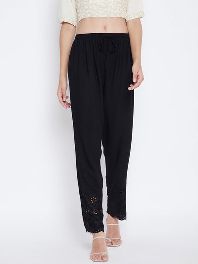 Clora Black Chikankari Rayon Palazzo