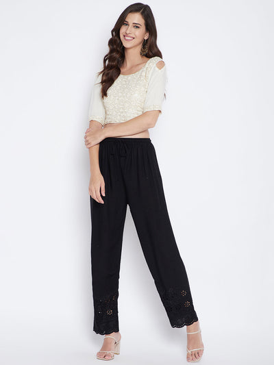 Clora Black Chikankari Rayon Palazzo