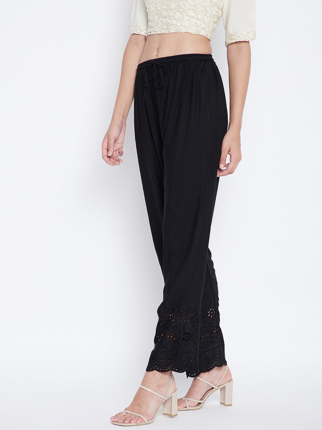 Clora Black Chikankari Rayon Palazzo