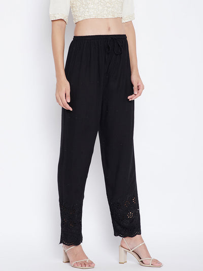 Clora Black Chikankari Rayon Palazzo