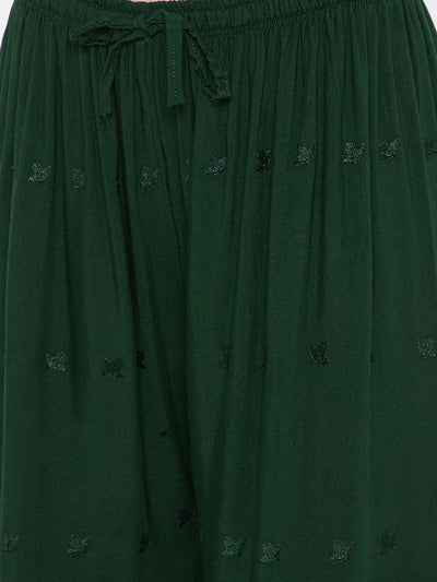 Clora Bottle Green Solid Rayon Palazzo