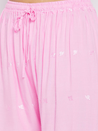 Clora Baby Pink Solid Rayon Palazzo