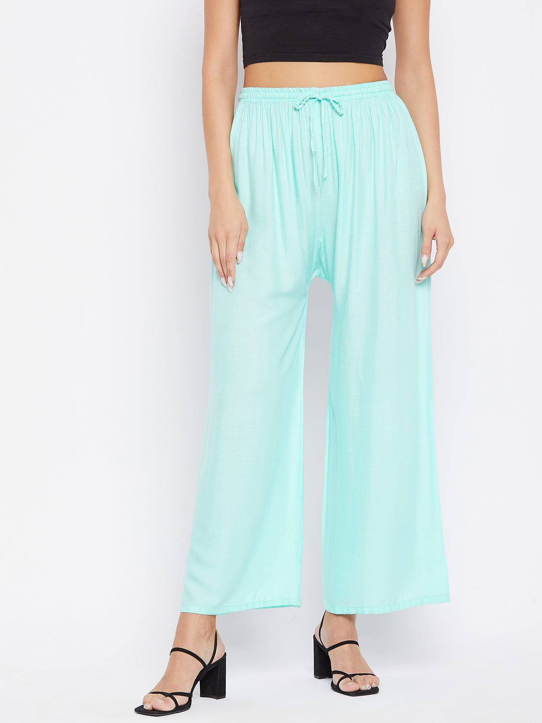 Clora Sky Blue Solid Rayon Palazzo