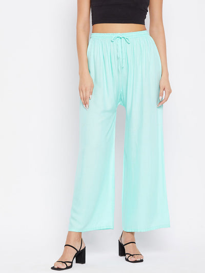 Clora Sky Blue Solid Rayon Palazzo