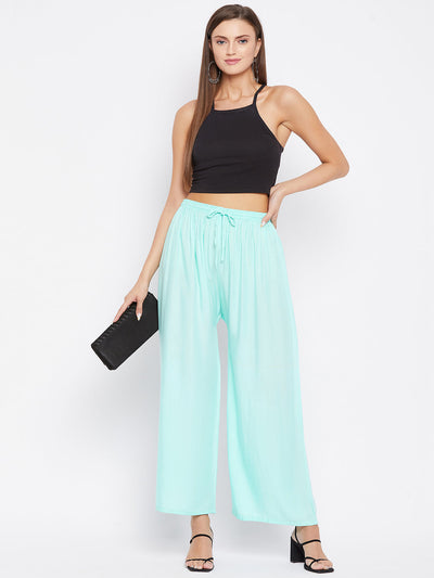 Clora Sky Blue Solid Rayon Palazzo
